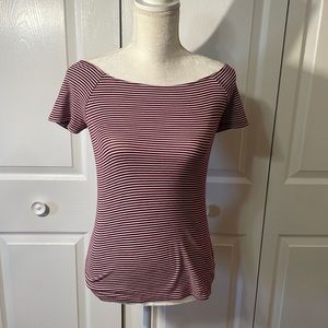 Off the shoulder Burgundy/ White stripped shirt